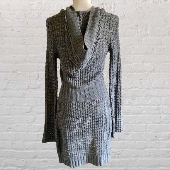 SHIMMERY METALLIC WOOL HOODED KNIT OPEN FRONT SWEATER DUSTER DUSTER CARDIGAN - Picture 2 of 9